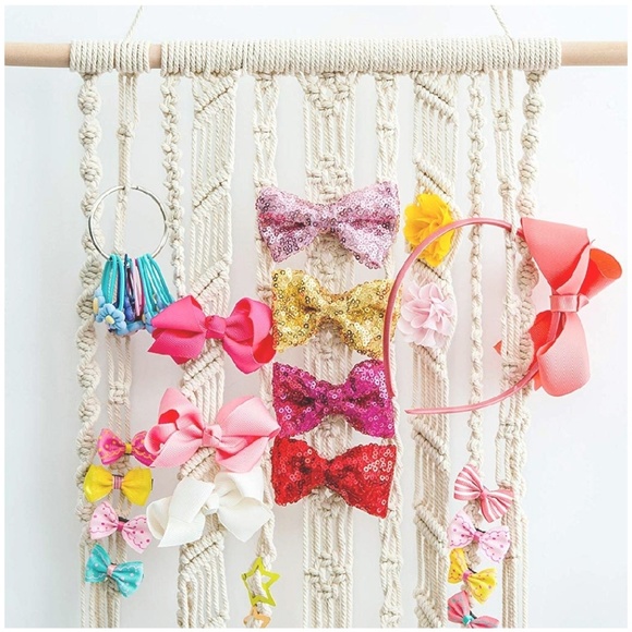 Ivory Macrame Hair Bow Pin Clip Scrunchie Organize - Picture 4 of 6